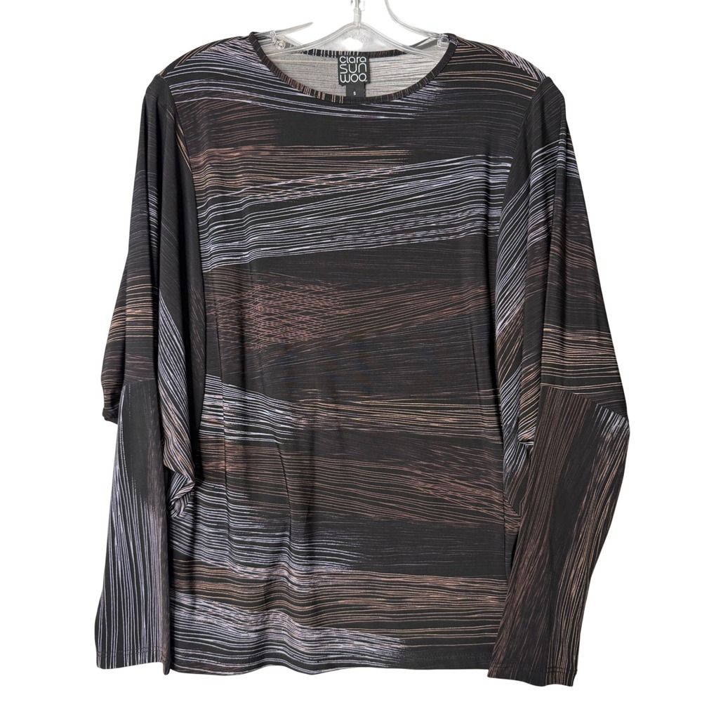 Clara Sun Woo Ombre Stripe Top Womens S Black Dolman‎ Sleeve Boho Slinky Stretch